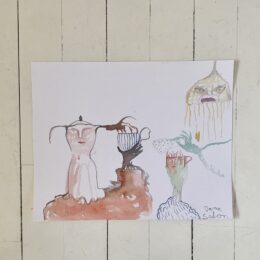 Akvarel malet - kaffedame