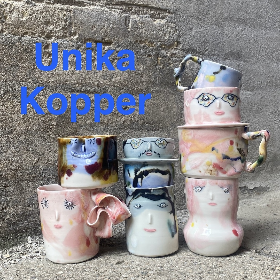 unika kopper. håndlavet og særlig i form og glasur.